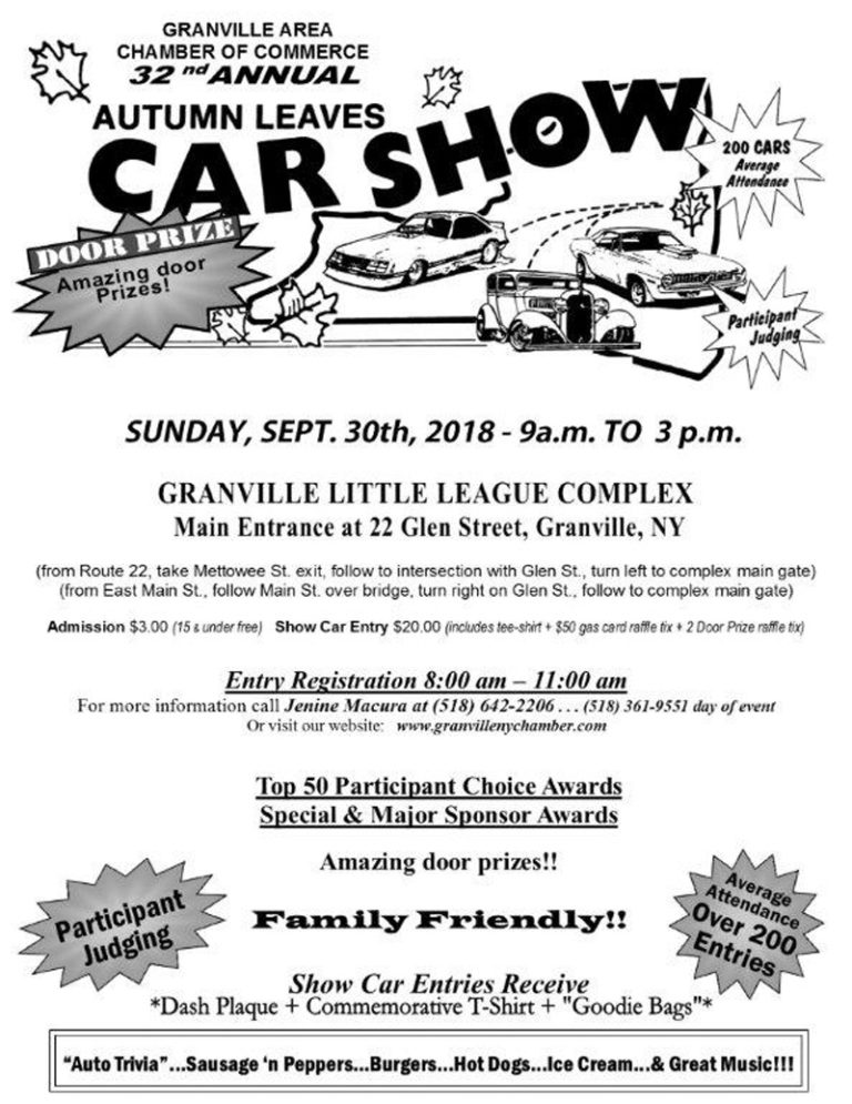 Autumn Leaves Car Show – Village of Granville NY